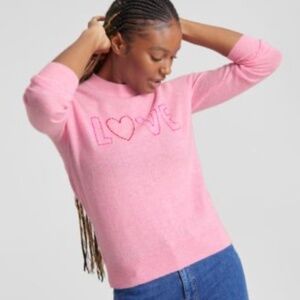 Charter Club 100% Cashmere LOVE Valentines Pink Sweater XS NWT